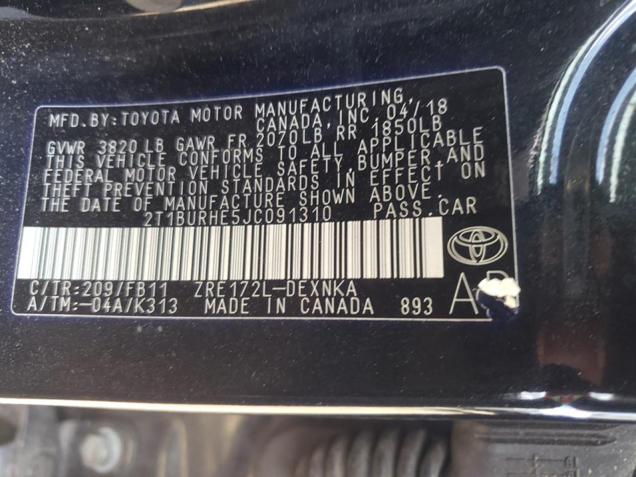 Photo 10 from auction – 2018 TOYOTA COROLLA L with VIN 2T1BURHE5JC091310