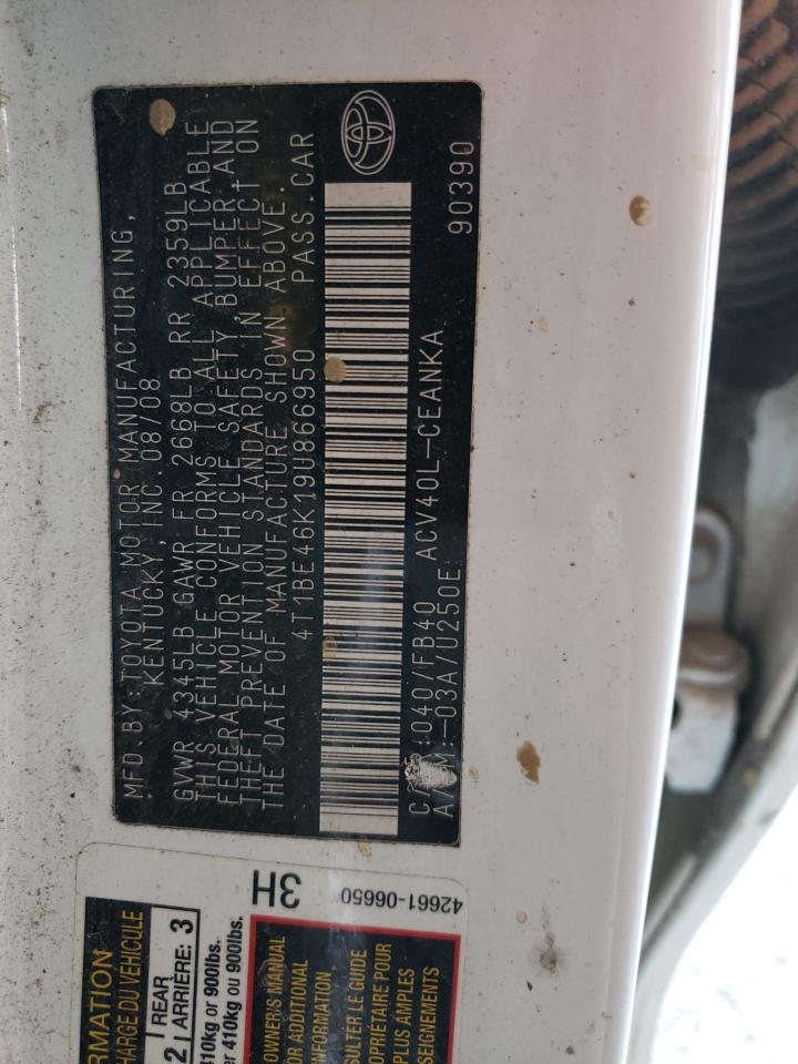 Photo 10 from auction – 2009 TOYOTA CAMRY BASE with VIN 4T1BE46K19U866950