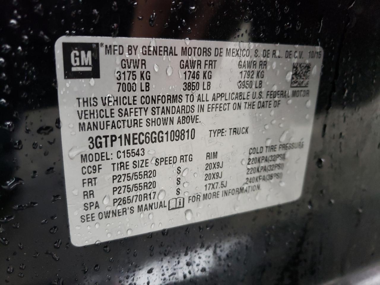 Photo 10 from auction – 2016 GMC SIERRA C15 with VIN 3GTP1NEC6GG109810