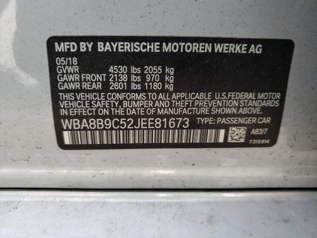 Photo 10 from auction – 2018 BMW 330 I with VIN WBA8B9C52JEE81673
