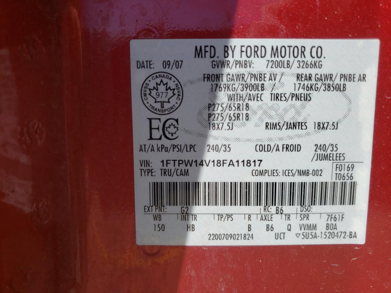 Photo 10 from auction – 2008 FORD F150 SUPER with VIN 1FTPW14V18FA11817