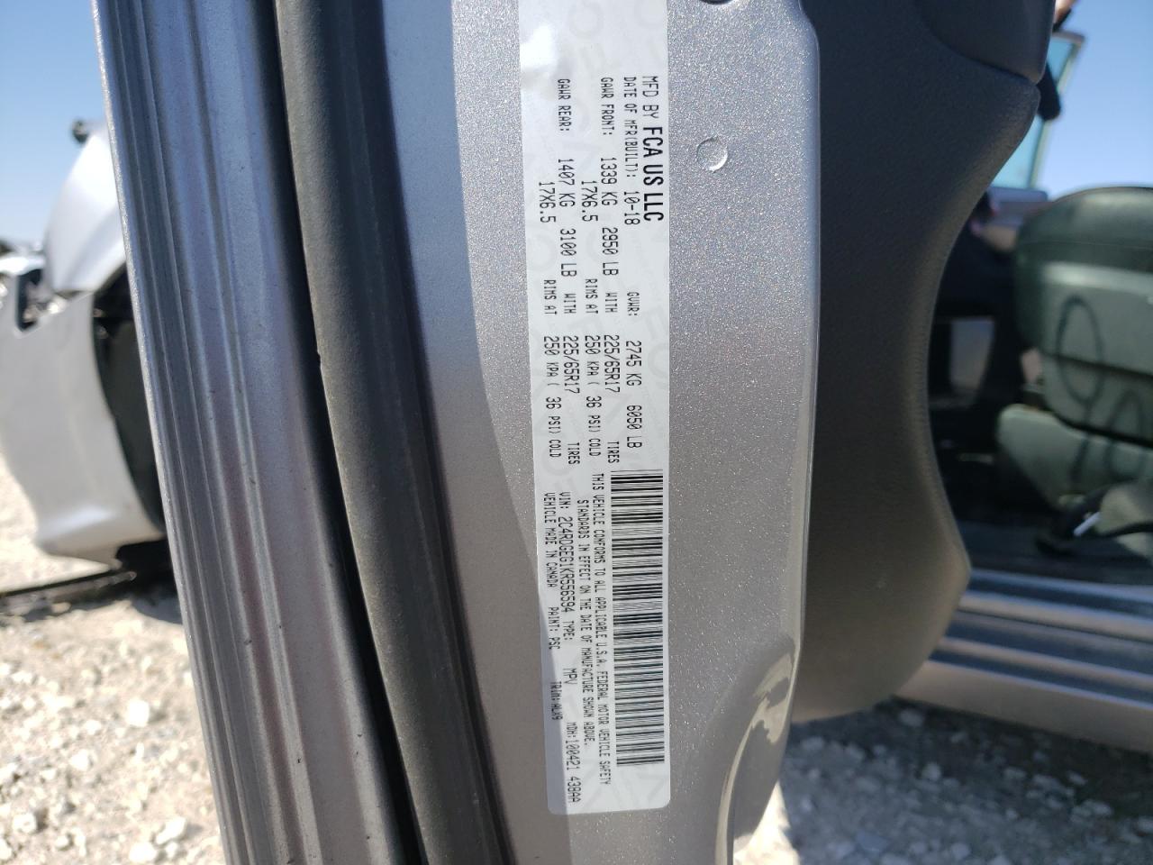 Photo 10 from auction – 2019 DODGE GRAND CARA with VIN 2C4RDGEG1KR556594