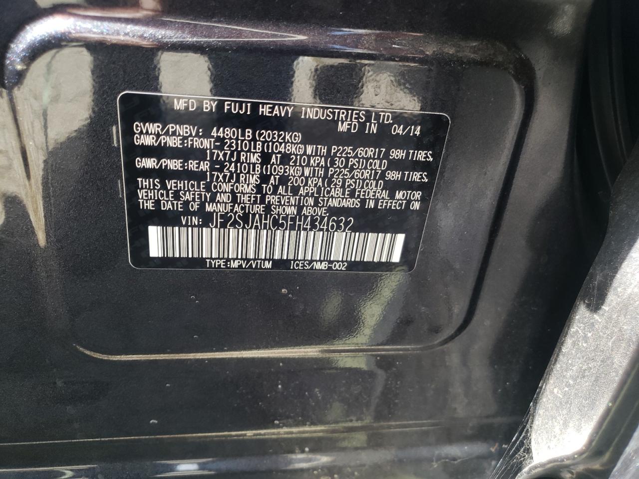 Photo 10 from auction – 2015 SUBARU FORESTER 2 with VIN JF2SJAHC5FH434632