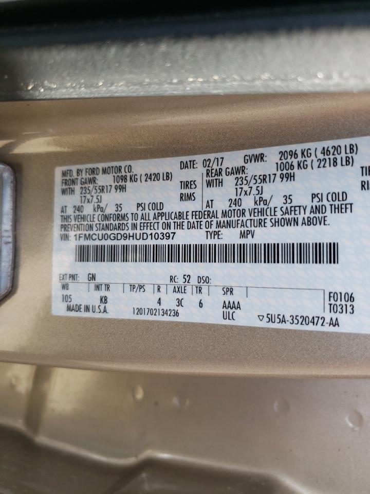 Photo 10 from auction – 2017 FORD ESCAPE SE with VIN 1FMCU0GD9HUD10397