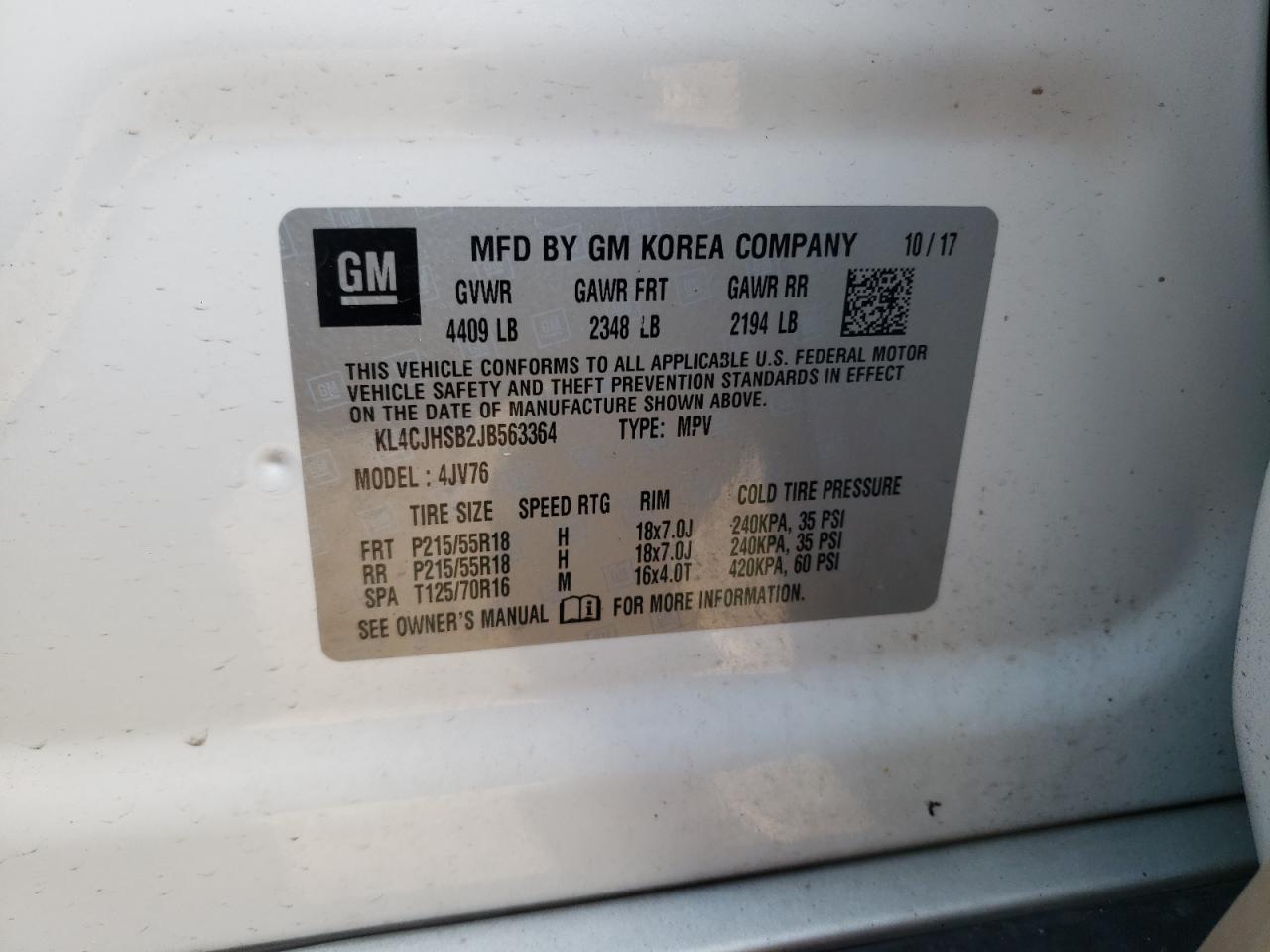 Photo 10 from auction – 2018 BUICK ENCORE PRE with VIN KL4CJHSB2JB563364