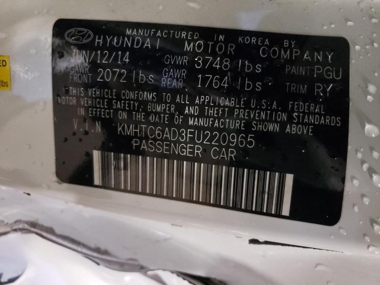 Photo 10 from auction – 2015 HYUNDAI VELOSTER with VIN KMHTC6AD3FU220965