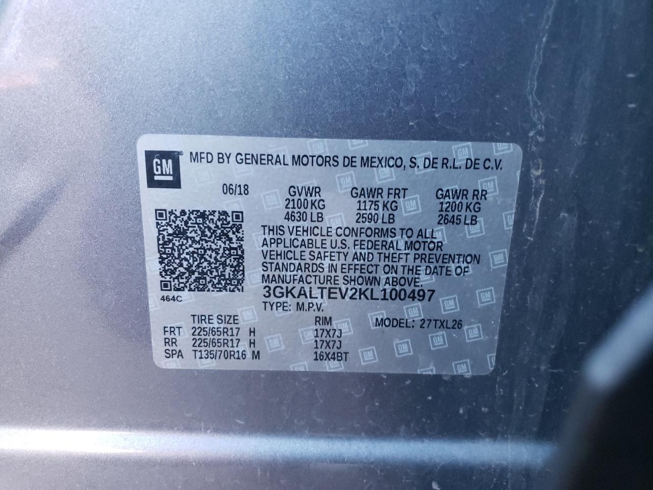 Photo 10 from auction – 2019 GMC TERRAIN SL with VIN 3GKALTEV2KL100497