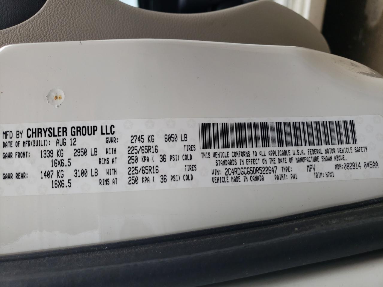 Foto 10 de la subasta – 2013 DODGE GRAND CARA con VIN 2C4RDGCG5DR522647