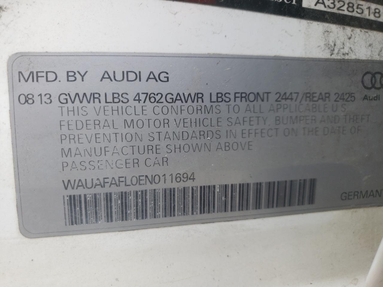 Photo 10 from auction – 2014 AUDI A4 PREMIUM with VIN WAUAFAFL0EN011694