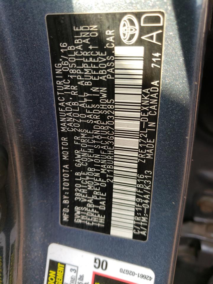 Photo 10 from auction – 2016 TOYOTA COROLLA L with VIN 2T1BURHE3GC703285