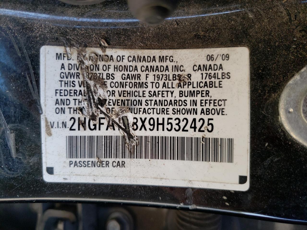 Photo 10 from auction – 2009 HONDA CIVIC EX with VIN 2HGFA168X9H532425