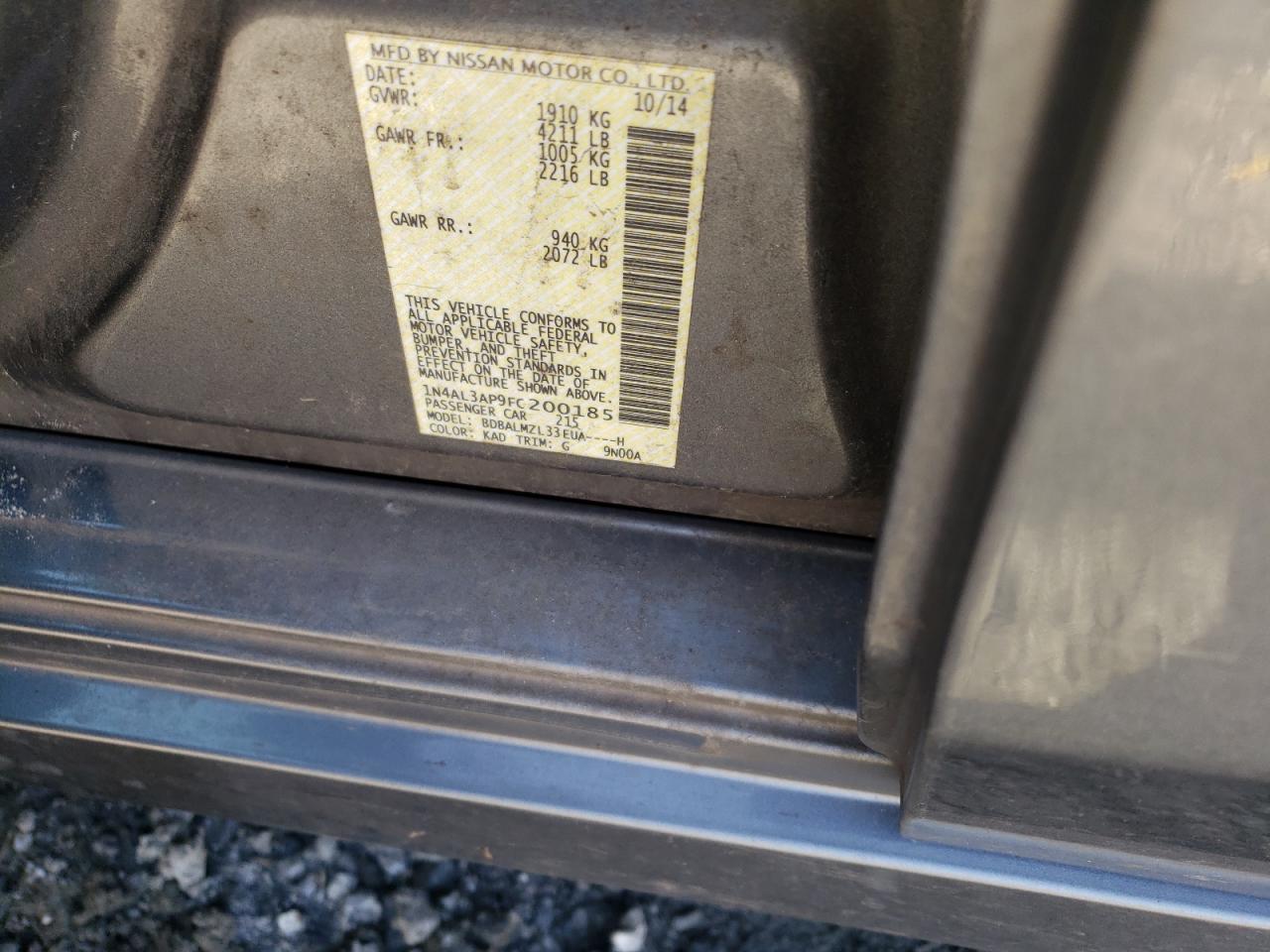 Photo 10 from auction – 2015 NISSAN ALTIMA 2.5 with VIN 1N4AL3AP9FC200185