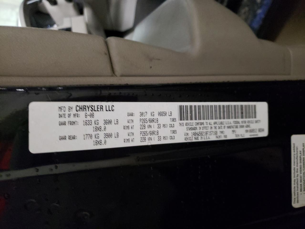 Photo 11 from auction – 2008 CHRYSLER ASPEN LIMI with VIN 1A8HW58218F157168