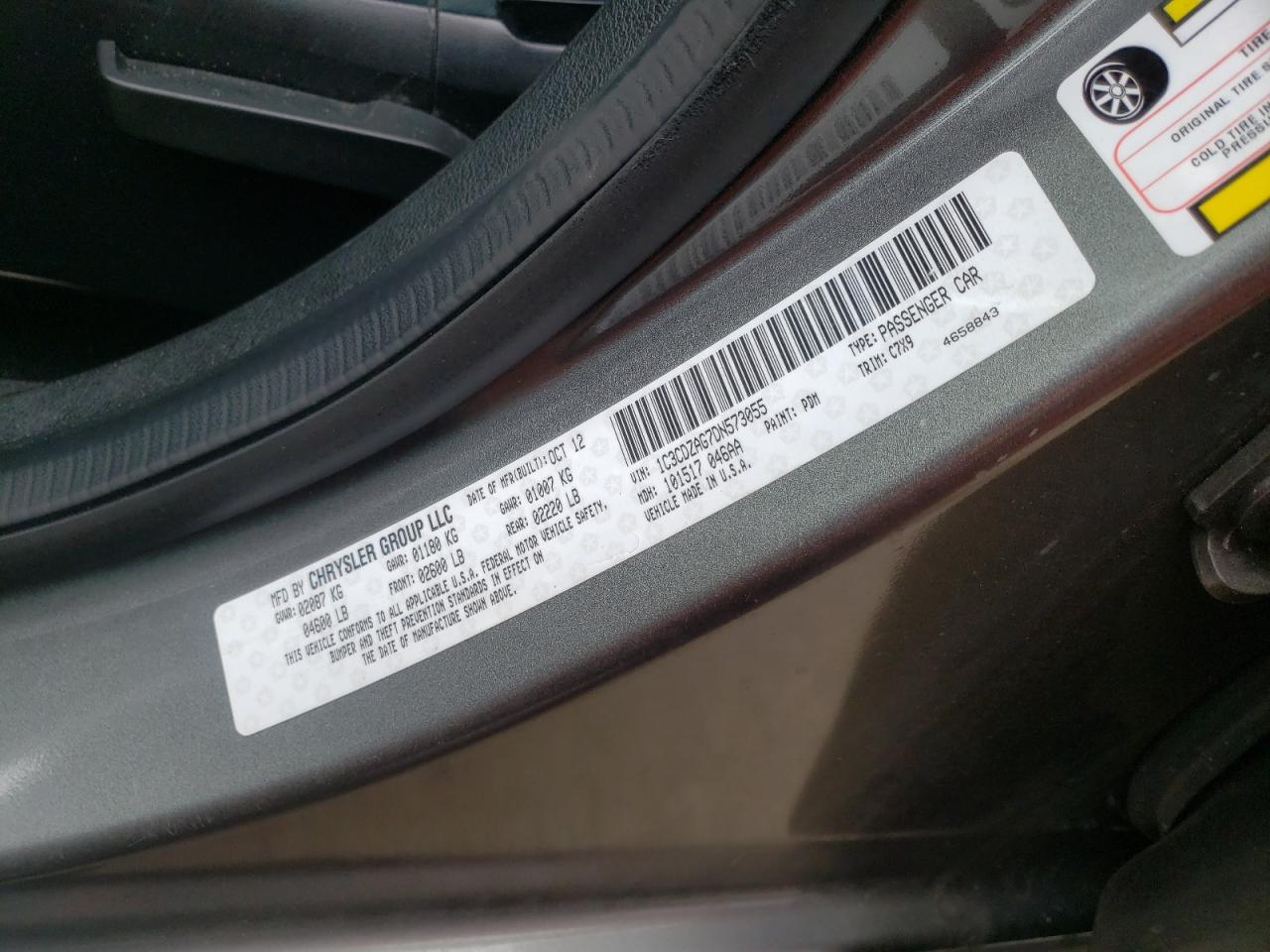 Photo 10 from auction – 2013 DODGE AVENGER SE with VIN 1C3CDZAG7DN573055