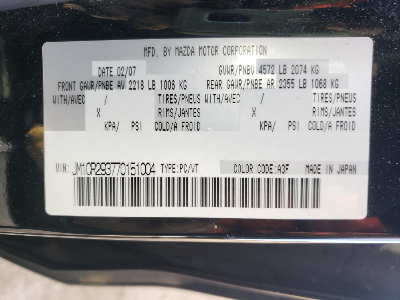 Photo 10 from auction – 2007 MAZDA 5 with VIN JM1CR293770151004