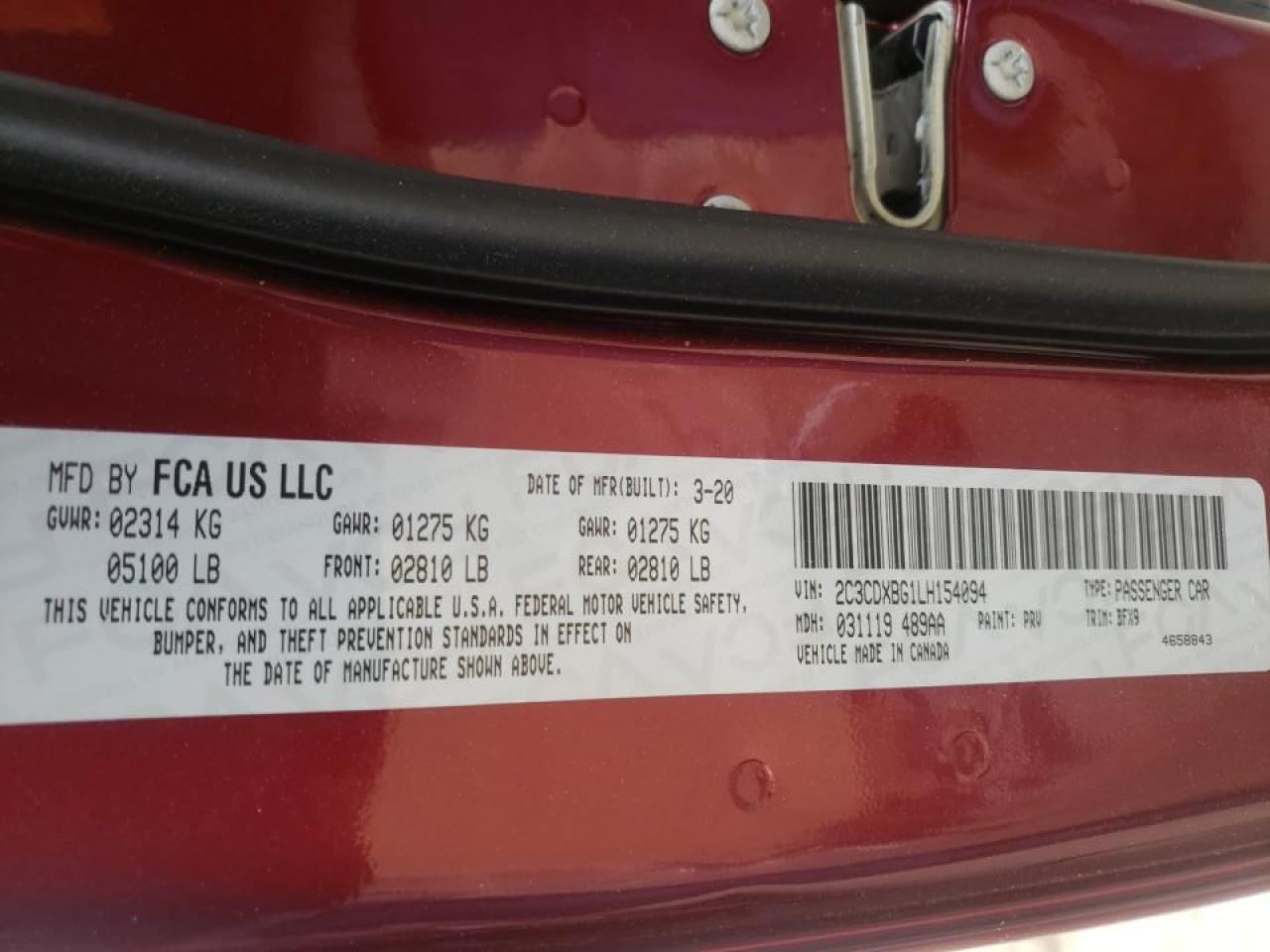 Photo 10 from auction – 2020 DODGE CHARGER SX with VIN 2C3CDXBG1LH154094