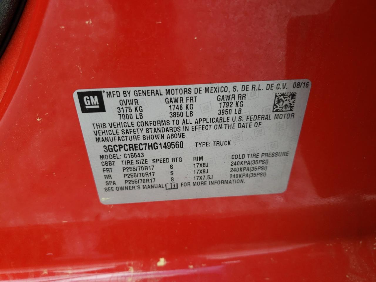 Photo 10 from auction – 2017 CHEVROLET SILVERADO with VIN 3GCPCREC7HG149560