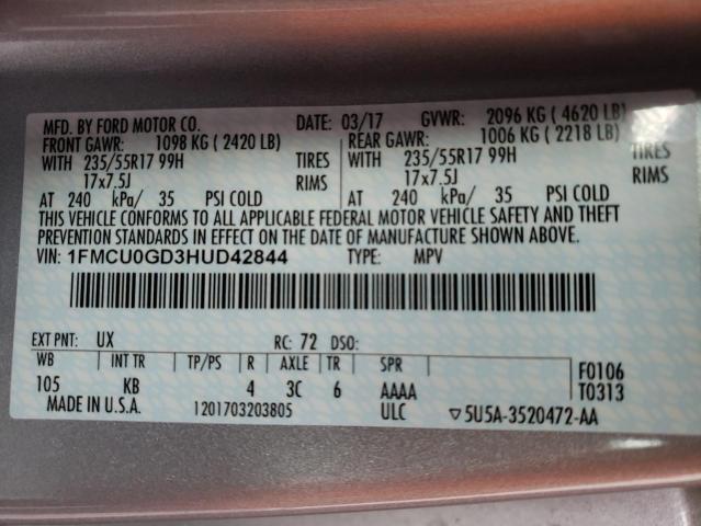 Photo 10 from auction – 2017 FORD ESCAPE SE with VIN 1FMCU0GD3HUD42844
