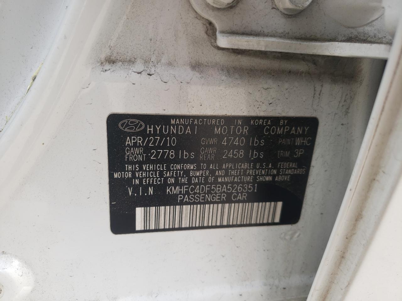 Photo 10 from auction – 2011 HYUNDAI AZERA GLS with VIN KMHFC4DF5BA526351