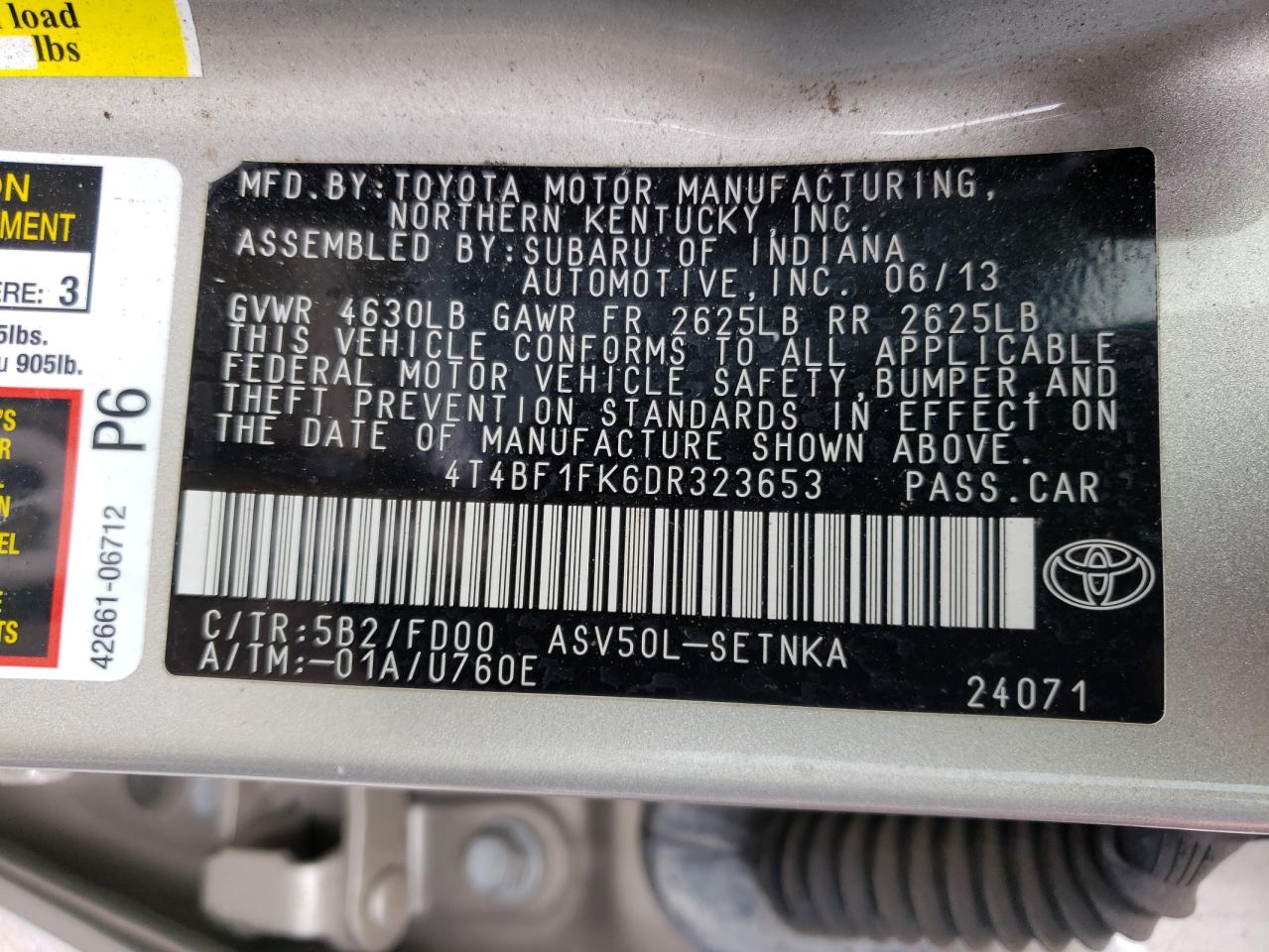 Photo 10 from auction – 2013 TOYOTA CAMRY L with VIN 4T4BF1FK6DR323653