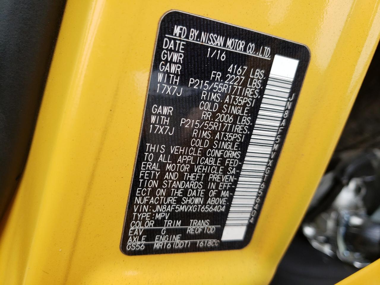 Photo 10 from auction – 2016 NISSAN JUKE S with VIN JN8AF5MVXGT656404