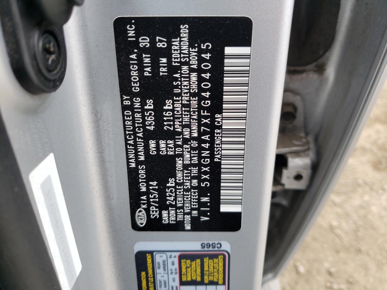 Photo 10 from auction – 2015 KIA OPTIMA EX with VIN 5XXGN4A7XFG404045