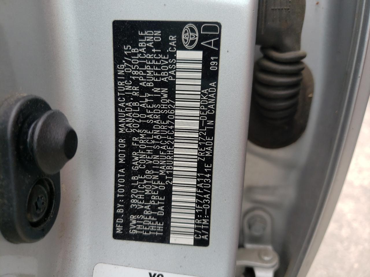 Photo 10 from auction – 2015 TOYOTA COROLLA L with VIN 2T1BURHE2FC470627