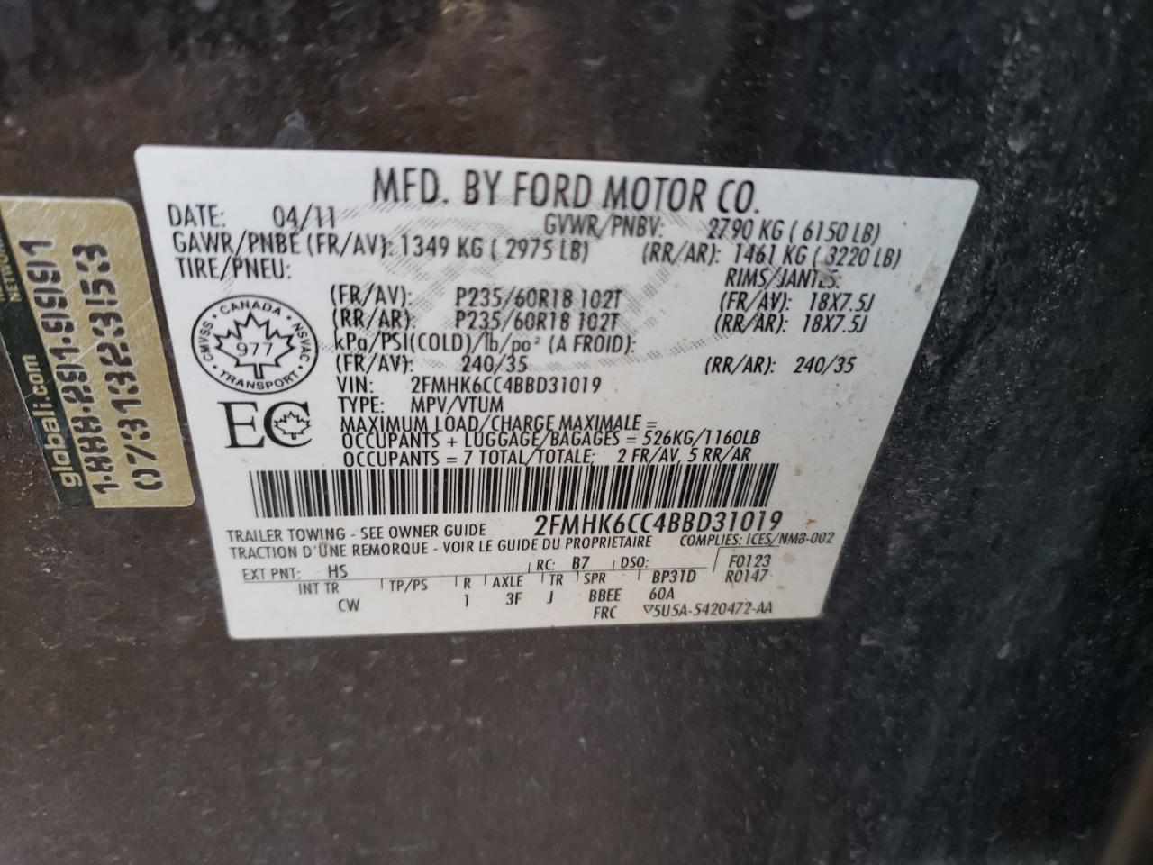 Photo 10 from auction – 2011 FORD FLEX SEL with VIN 2FMHK6CC4BBD31019