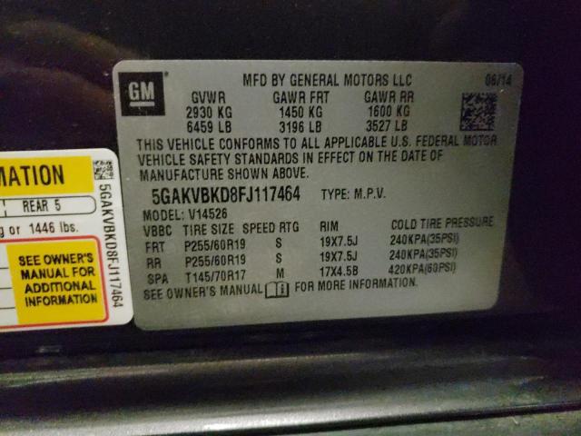 Photo 10 from auction – 2015 BUICK ENCLAVE with VIN 5GAKVBKD8FJ117464