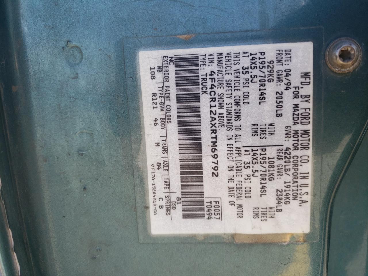 Photo 10 from auction – 1994 MAZDA B2300 with VIN 4F4CR12AXRTM69792