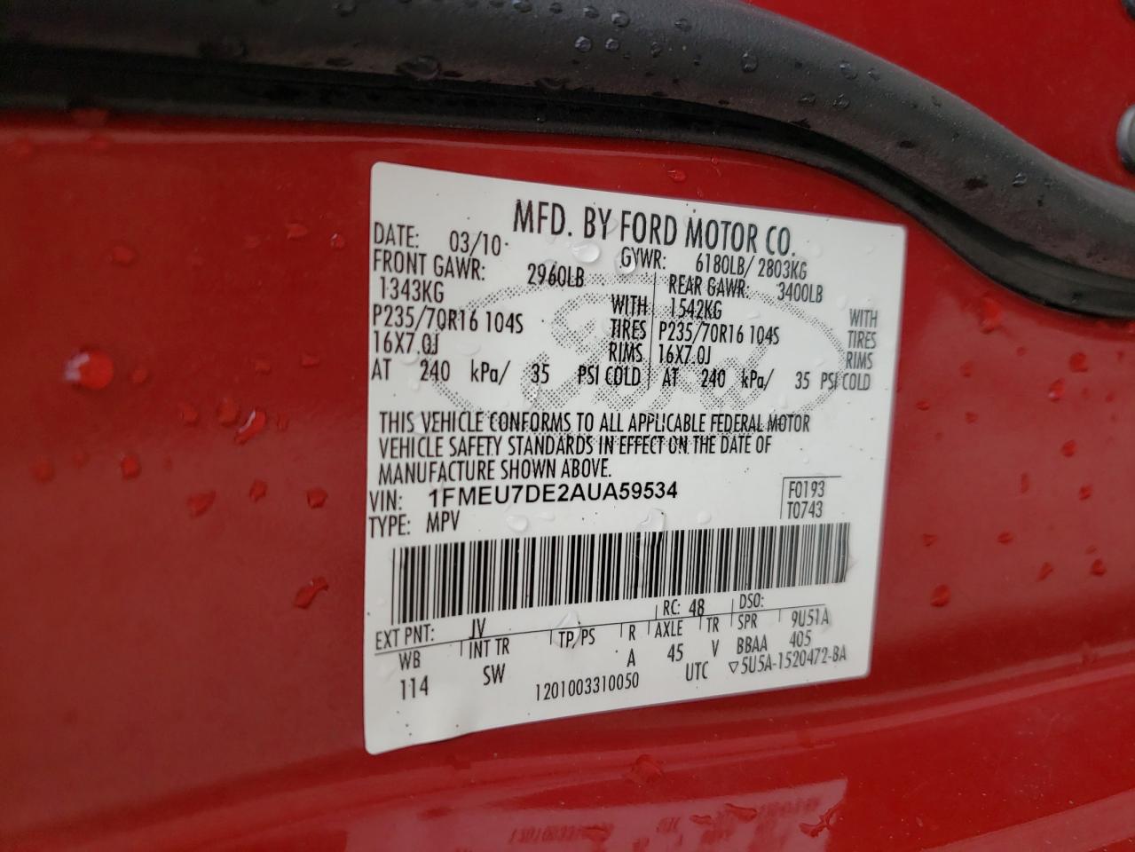 Photo 10 from auction – 2010 FORD EXPLORER X with VIN 1FMEU7DE2AUA59534