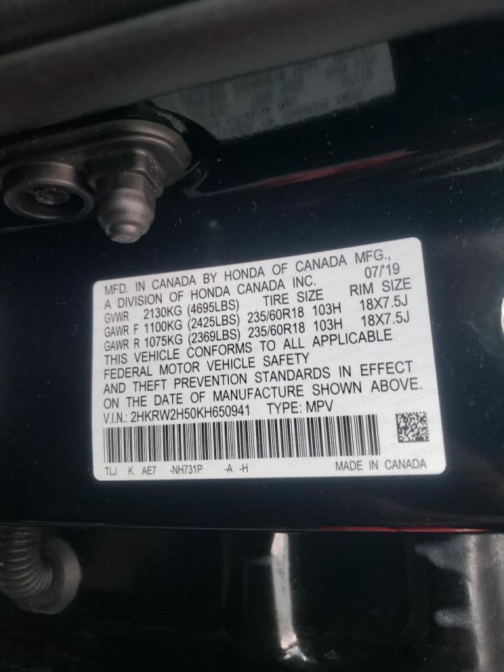 Photo 10 from auction – 2019 HONDA CR-V EX with VIN 2HKRW2H50KH650941