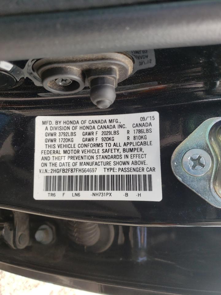 Photo 10 from auction – 2015 HONDA CIVIC EX with VIN 2HGFB2F87FH564697