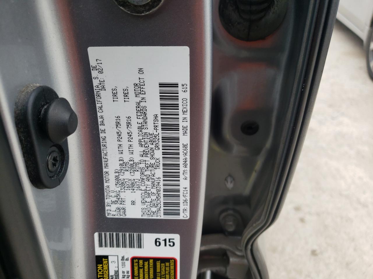Photo 10 from auction – 2017 TOYOTA TACOMA DOU with VIN 3TMAZ5CN5HM039416