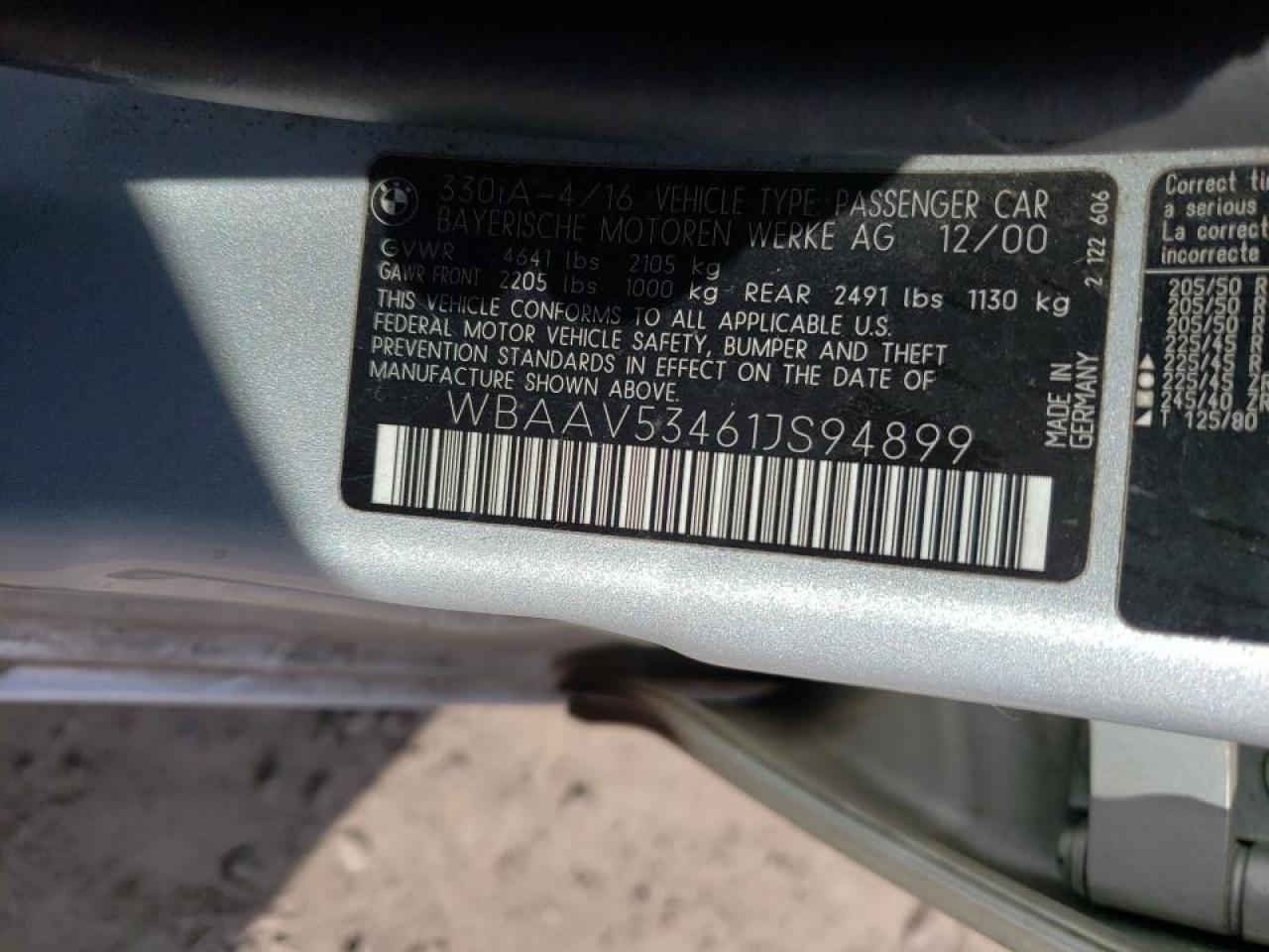Photo 10 from auction – 2001 BMW 330I with VIN WBAAV53461JS94899