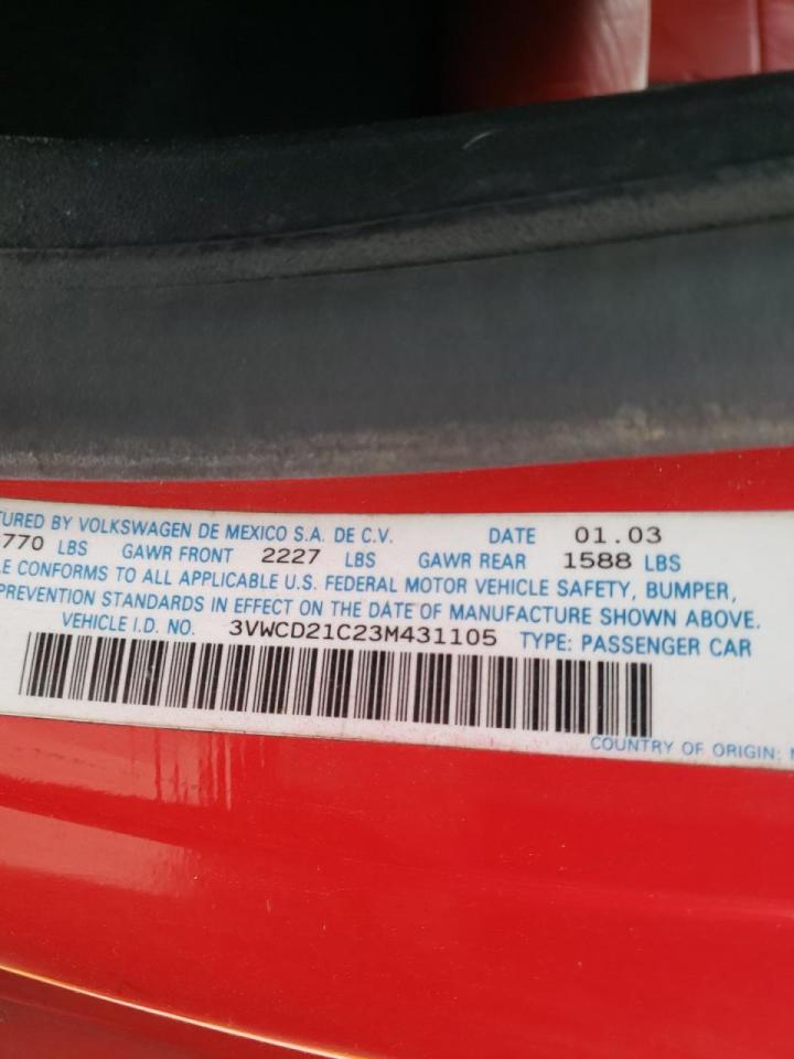 Photo 10 from auction – 2003 VOLKSWAGEN NEW BEETLE with VIN 3VWCD21C23M431105