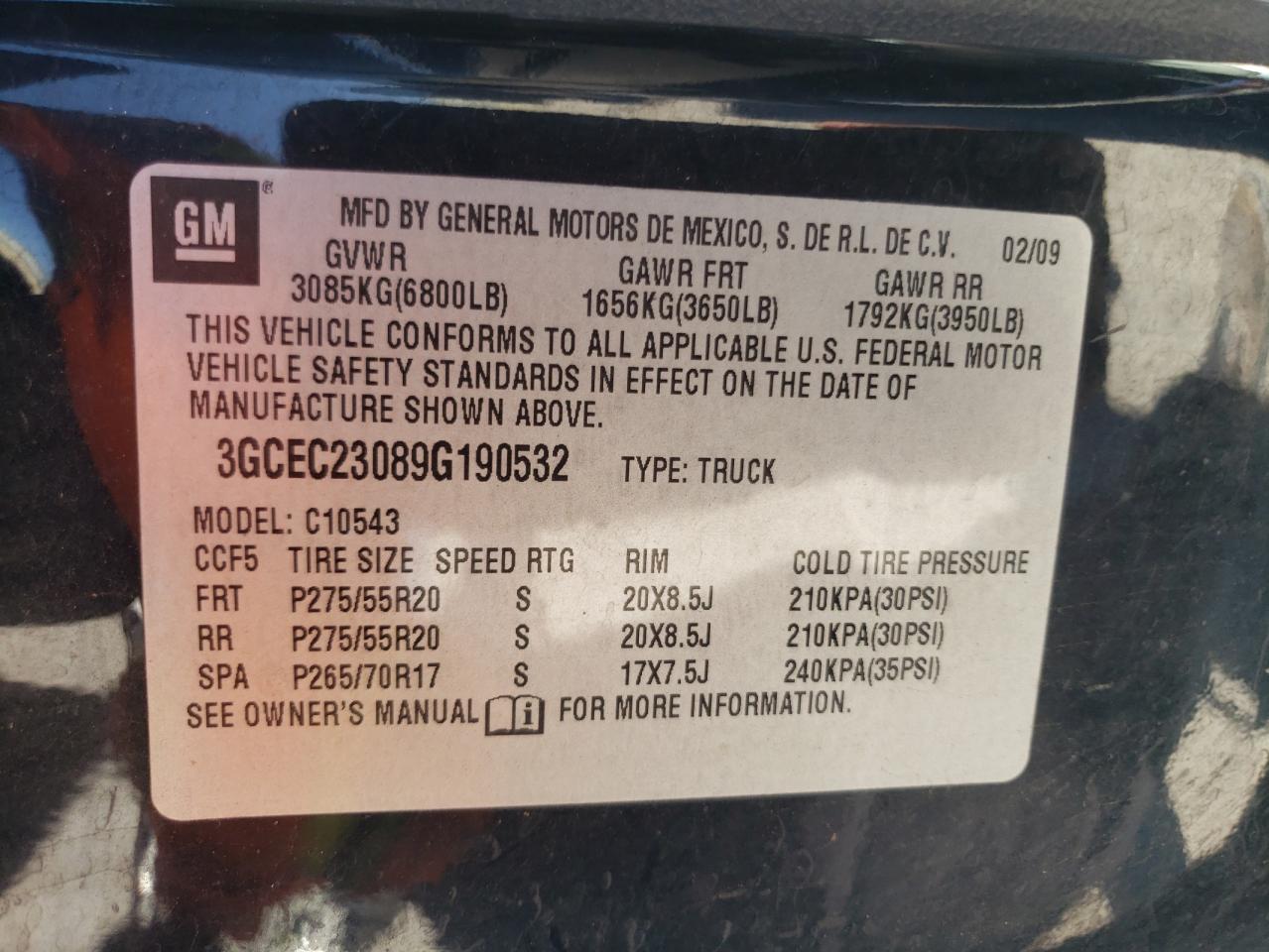 Photo 10 from auction – 2009 CHEVROLET SILVERADO with VIN 3GCEC23089G190532