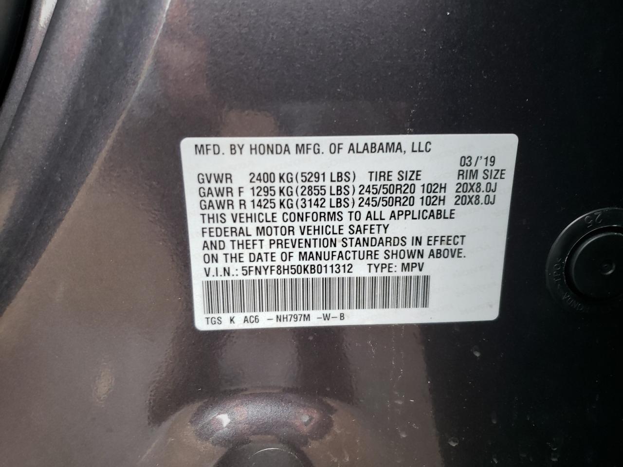 Photo 10 from auction – 2019 HONDA PASSPORT E with VIN 5FNYF8H50KB011312