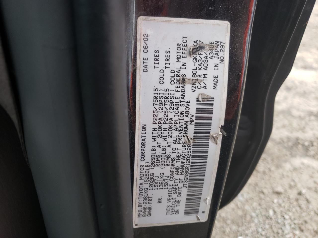 Photo 10 from auction – 2002 TOYOTA 4RUNNER SR with VIN JT3GN86R120252853