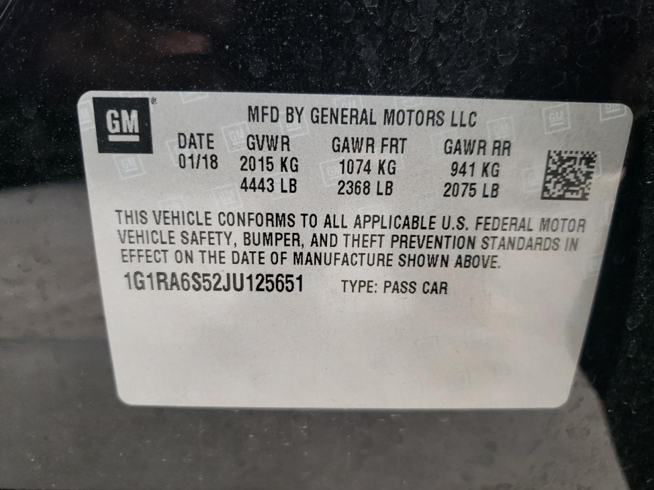 Photo 10 from auction – 2018 CHEVROLET VOLT LT with VIN 1G1RA6S52JU125651