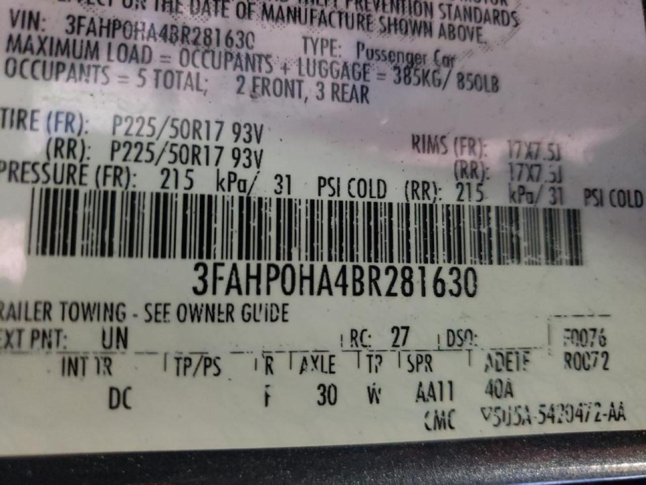 Photo 10 from auction – 2011 FORD FUSION SE with VIN 3FAHP0HA4BR281630