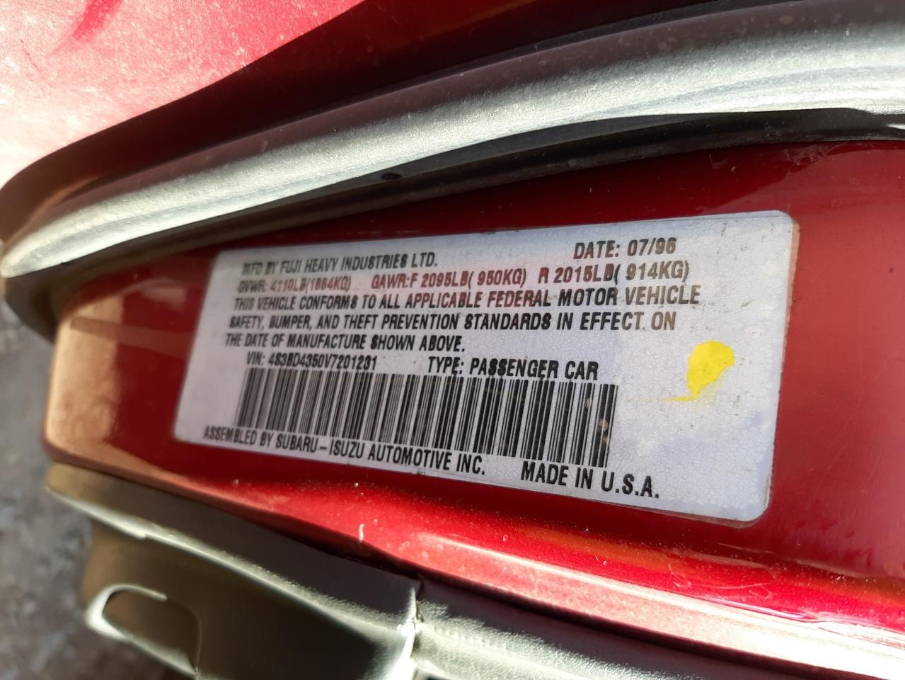 Photo 10 from auction – 1997 SUBARU LEGACY L with VIN 4S3BD4350V7201231