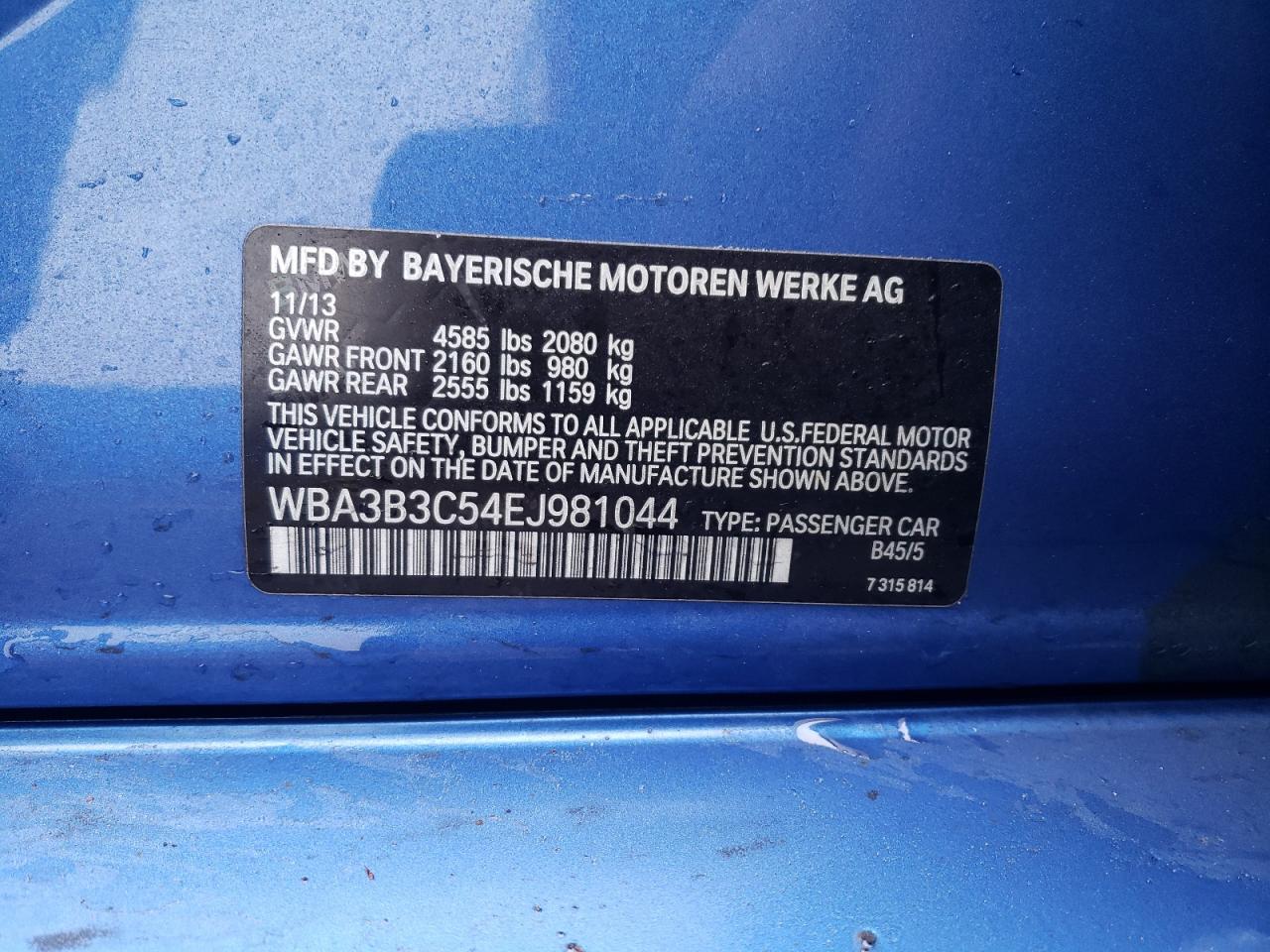 Photo 10 from auction – 2014 BMW 328 XI with VIN WBA3B3C54EJ981044
