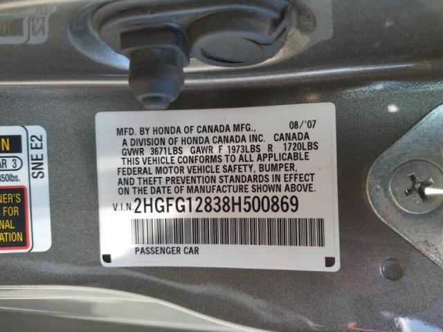 Photo 10 from auction – 2008 HONDA CIVIC EX with VIN 2HGFG12838H500869