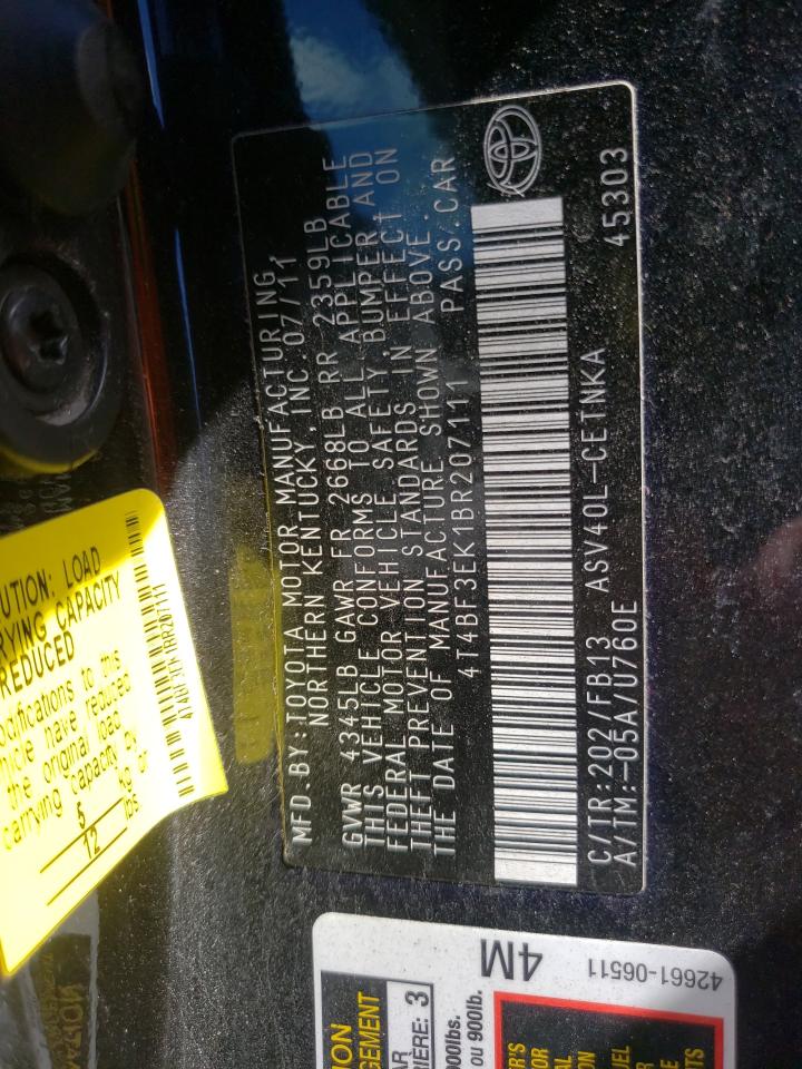Photo 10 from auction – 2011 TOYOTA CAMRY BASE with VIN 4T4BF3EK1BR207111