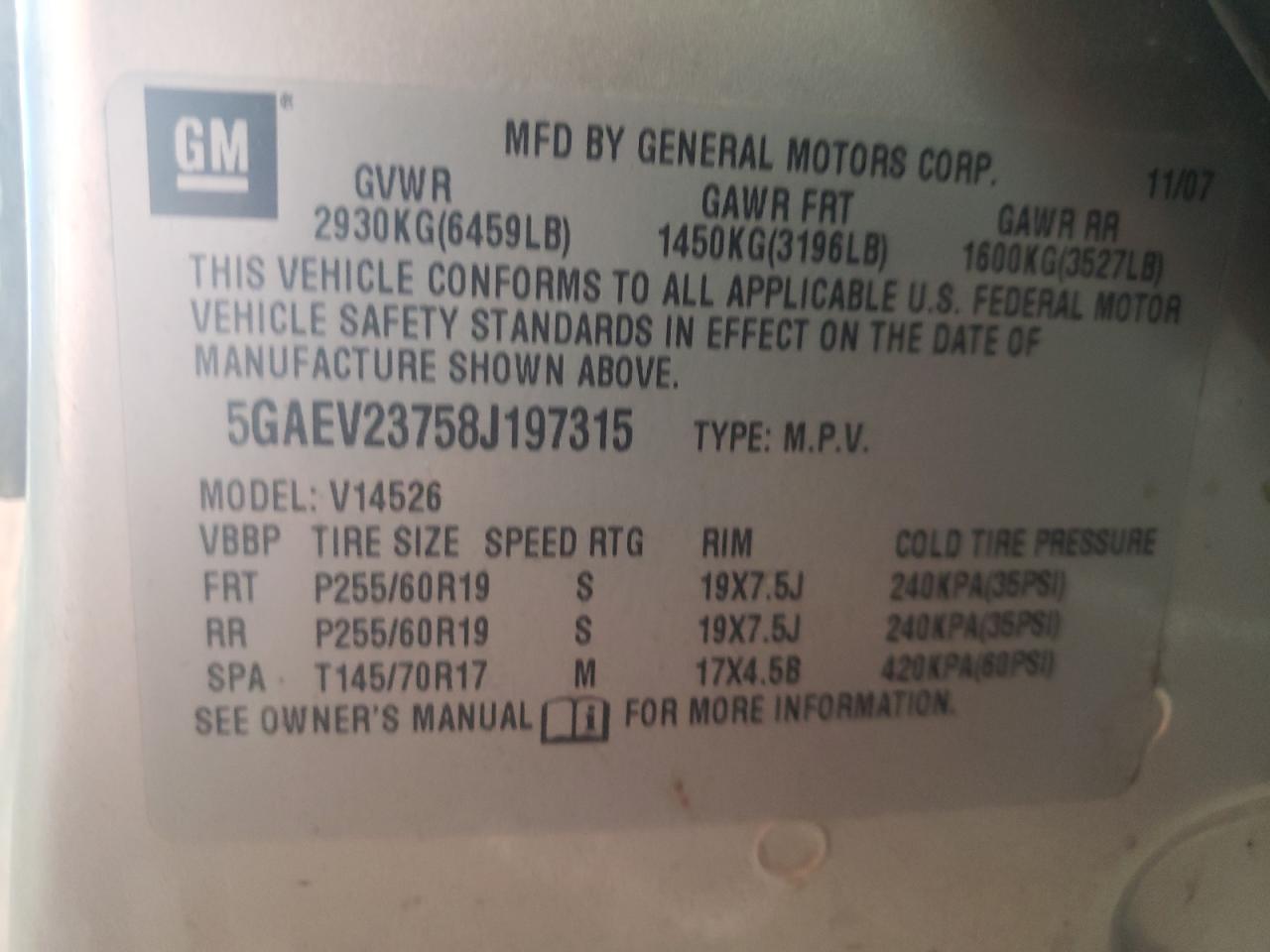 Photo 10 from auction – 2008 BUICK ENCLAVE CX with VIN 5GAEV23758J197315