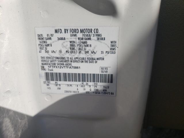 Photo 10 from auction – 2007 FORD F150 with VIN 1FTPX12V77FA75861