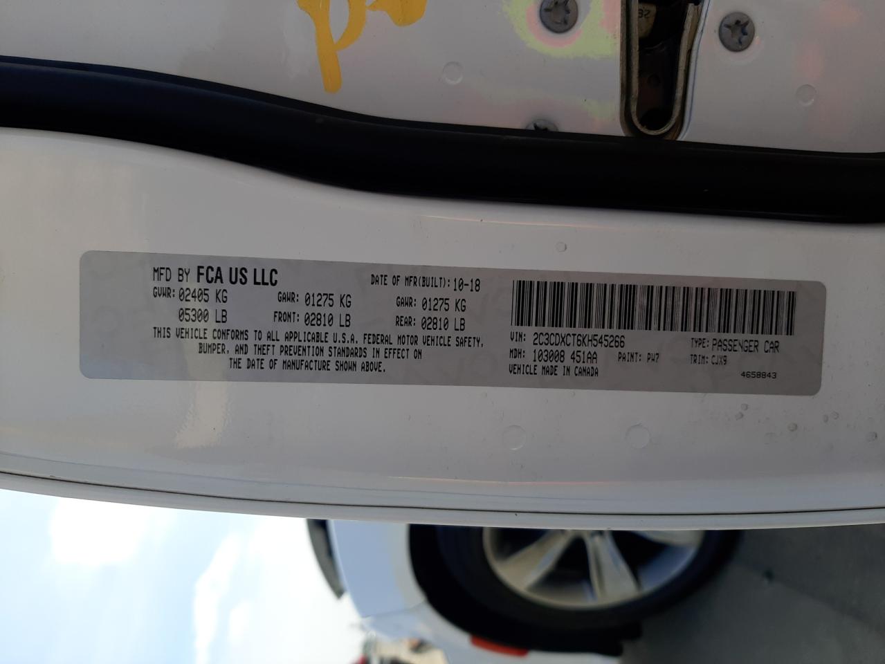 Photo 10 from auction – 2019 DODGE CHARGER R/ with VIN 2C3CDXCT6KH545266