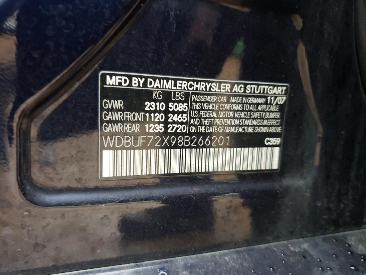 Photo 10 from auction – 2008 MERCEDES-BENZ E 550 with VIN WDBUF72X98B266201