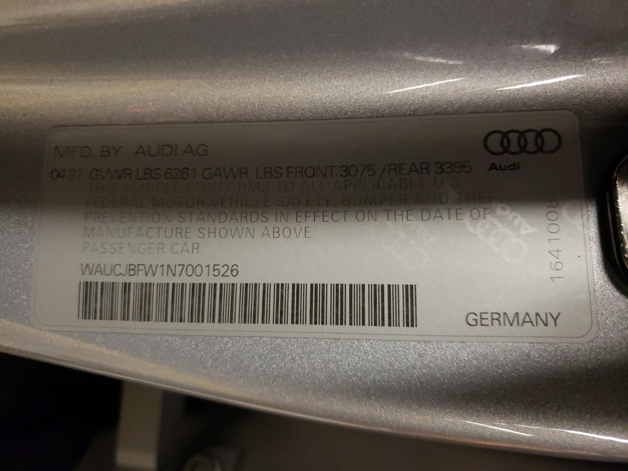 Photo 10 from auction – 2022 AUDI E-TRON GT with VIN WAUCJBFW1N7001526